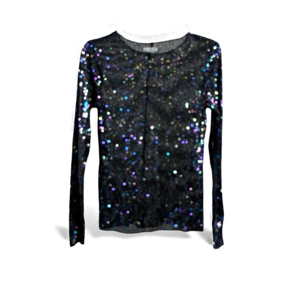 Intimately Free People Long Sleeve Sequined Pullover Blouse Size S